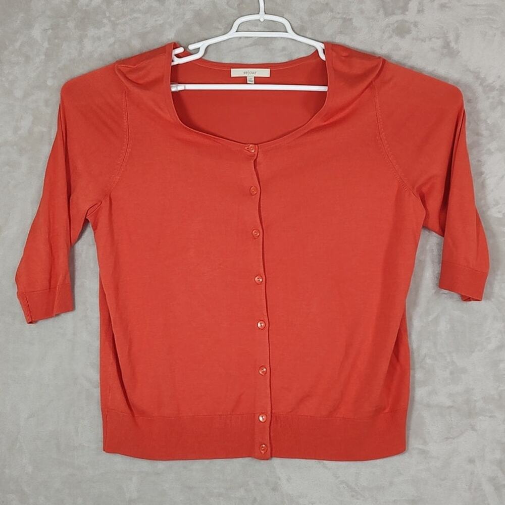 Sejour Plus Size 2X Orange/Coral Knit Cardigan Sweater Round Neck 3/4 Sleeves